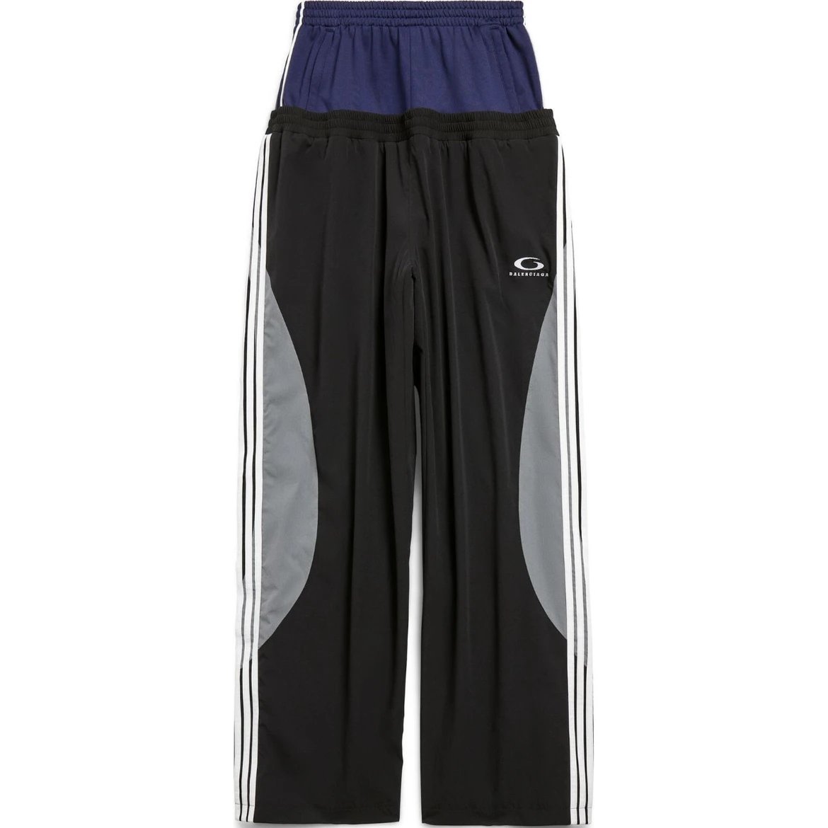 Balenciaga Cut-Up Double-Waist Wide-Leg Track Pants with Side Stripes 1