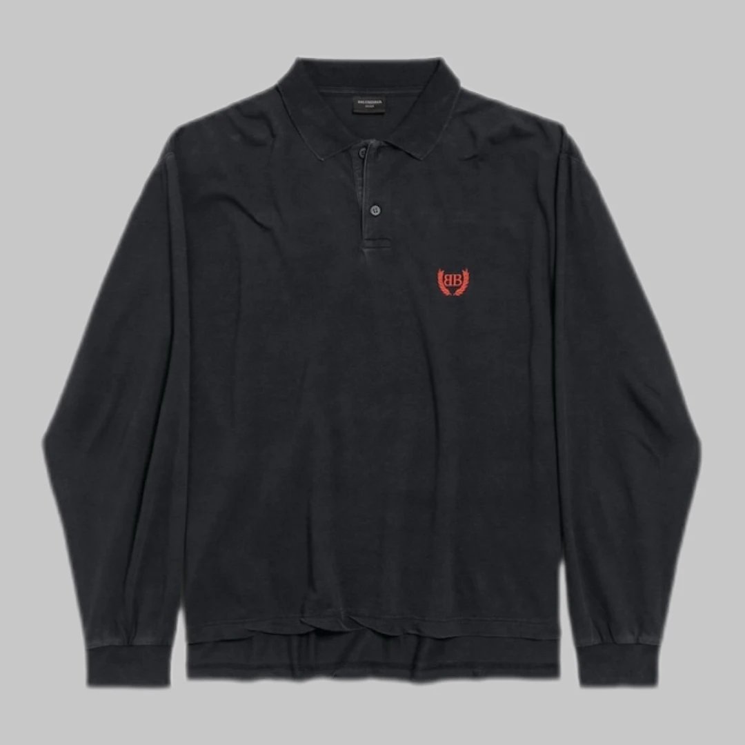 BB Crest 25SS Washed Vintage Short-Wide Twisted Cut Long-Sleeve Polo 1