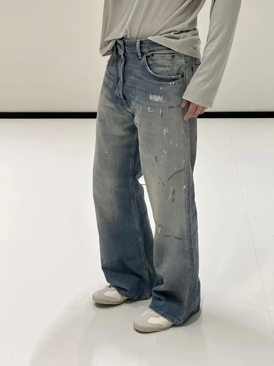 Acn Studio 2021M Light Blue Graffiti Hand Painted Water Washed Ink Splashed Micro Pull Denim Jeans