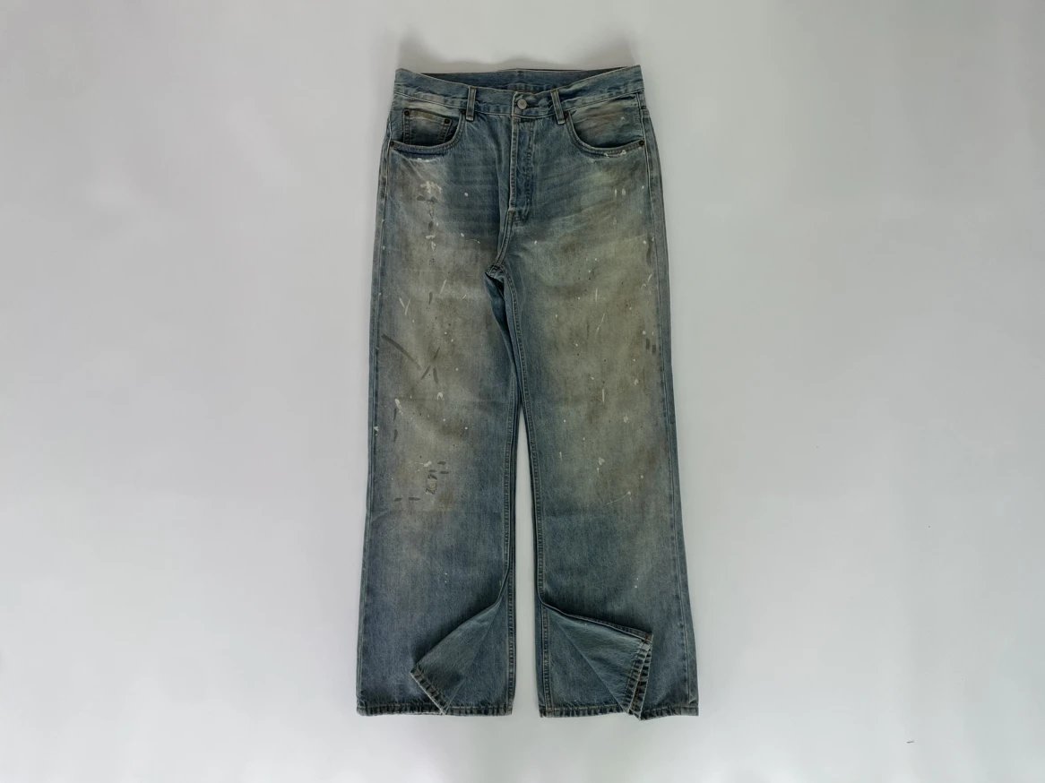 Design Wide-Leg Paint-Splatter Denim Jeans - 6