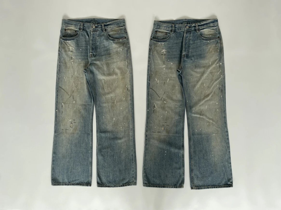 Design Wide-Leg Paint-Splatter Denim Jeans - 5