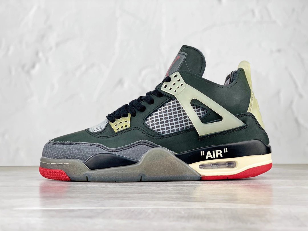 Air Jordan * n 4 x OFF Whi * e AJ4 Black and Red Cicada Wing OW Basketball Shoes
