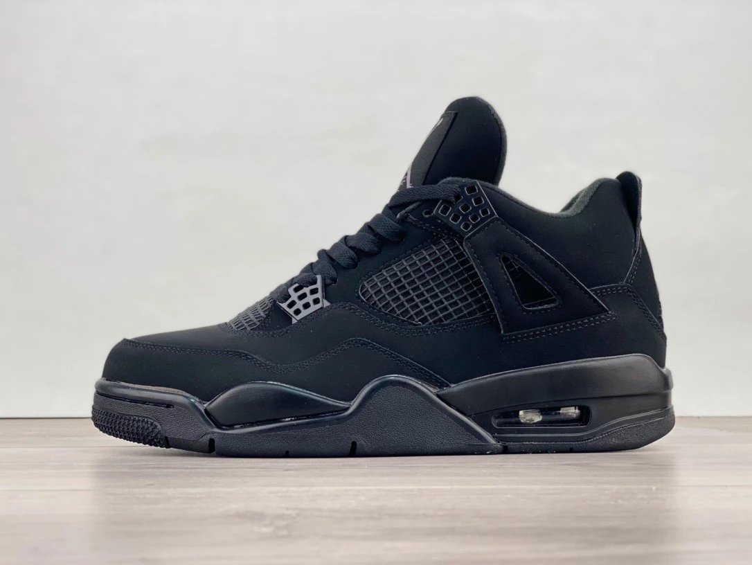 Air Jordan * n 4 AJ4 Black Cat Pure Black Warrior suede classic sneakers CU1110