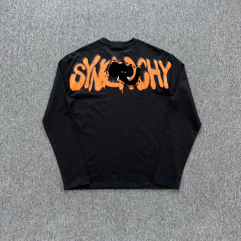 cny  SynaWorld SYNARCHY DOUBLE LONG SLEEVE TEE-BLACK/ORANGE  后背连袖橘色印花 长袖T恤 SY-168