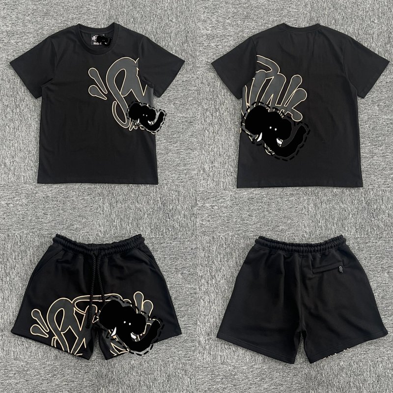 cny  SynaWorld Short Set-Black Rose Gold  黑色面料 玫瑰金边色印花 短袖套装 SY-109