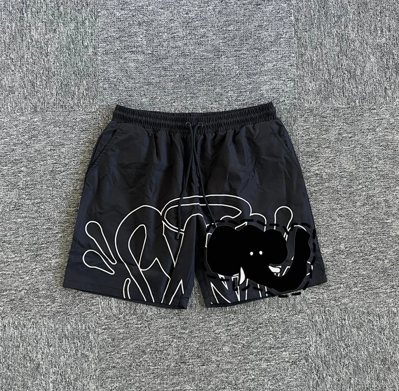 cny  SYNAWORLD OUTLINE SHORT BLACK  白轮廓印花 黑色梭织短裤 SY-46