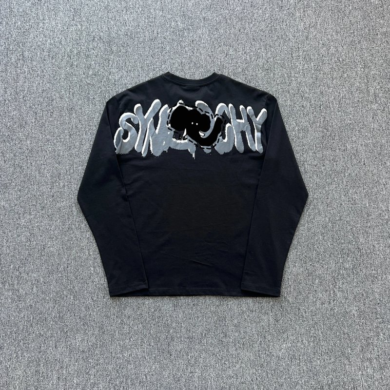 cny  SynaWorld SYNARCHY DOUBLE LONG SLEEVE TEE-BLACK/GREY  后背连袖黑灰色印花 长袖T恤 SY-166