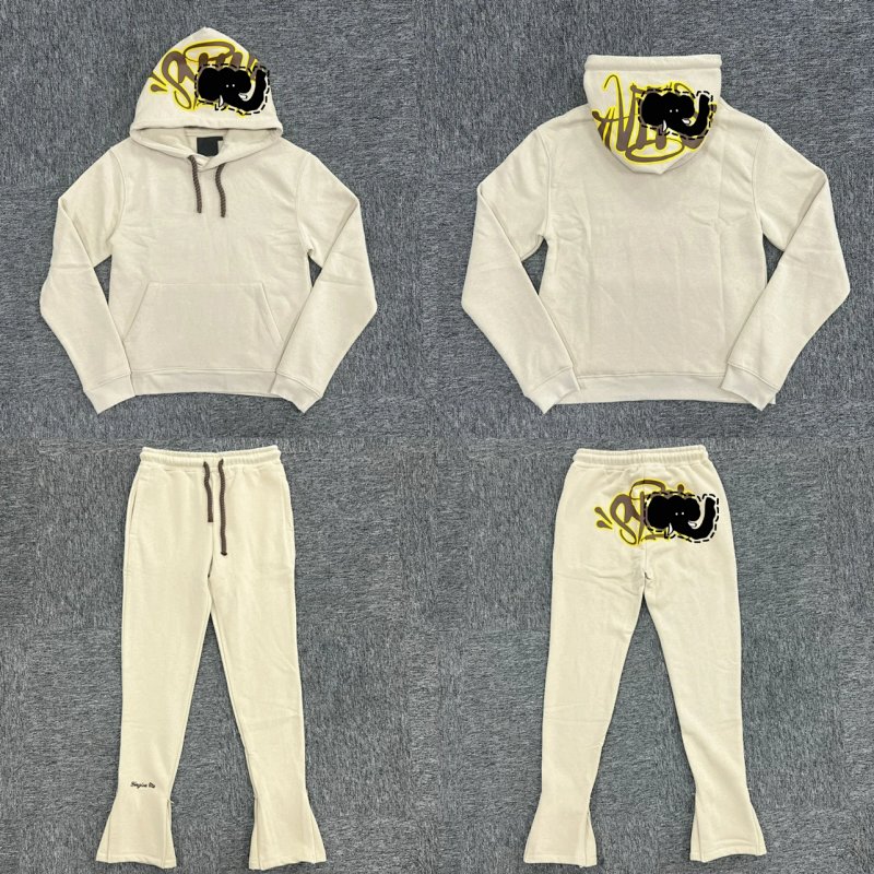 cny  S-World Tarcksuit-Cream 卡其色面料黄边印花针织套装SY-41