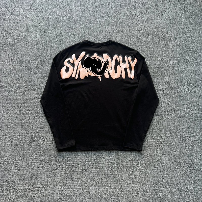 cny  SynaWorld SYNARCHY DOUBLE LONG SLEEVE TEE-BLACK ROSE GOLD  玫瑰金色后背连袖印花 长袖T恤 SY-161