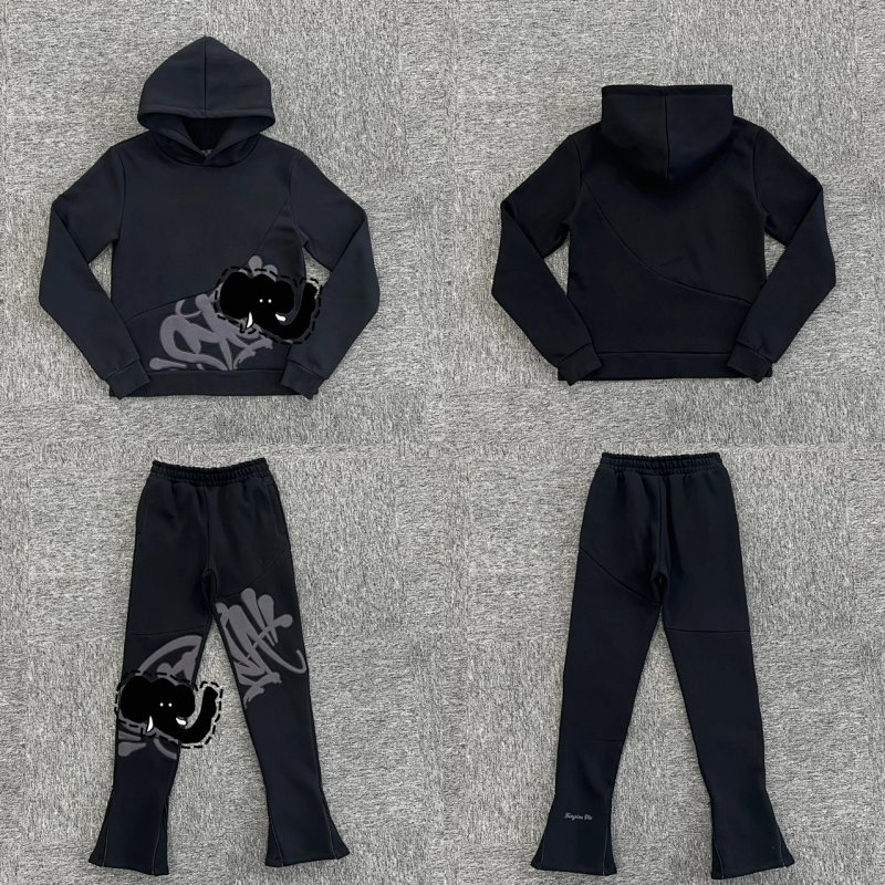 cny SYNAWORLD SLICE TRACKSUIT-BLACK 灰色贴布绣 黑色套装 SY-103