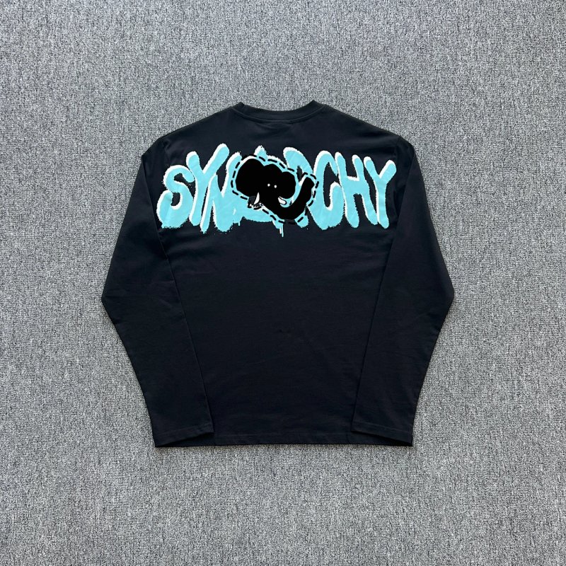 cny  SynaWorld SYNARCHY DOUBLE LONG SLEEVE TEE-BLACK/ARBUA  后背连袖蓝绿色印花 长袖T恤 SY-167