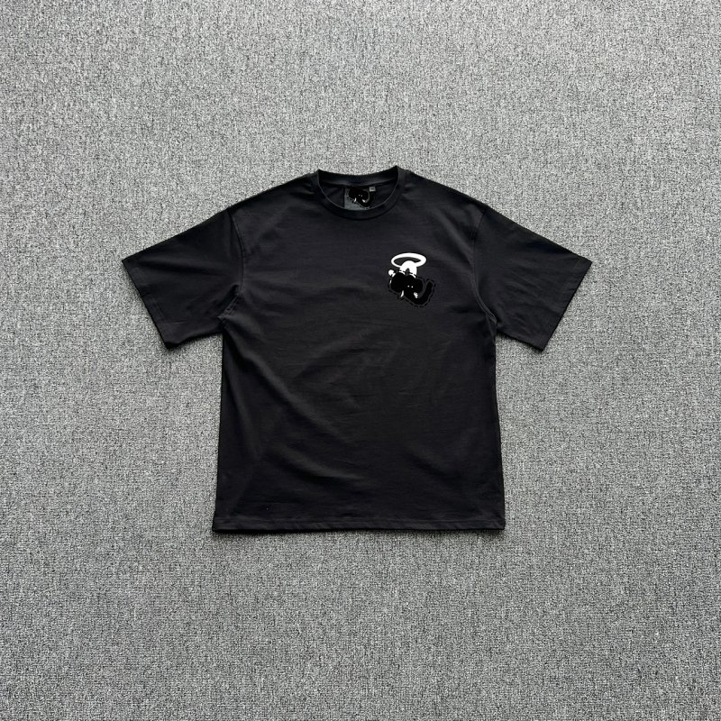 cny  SYNAWORLD HALO PRINTED TEE-BLACK/WHITE  胸前S白印花 黑色短袖 SY-140