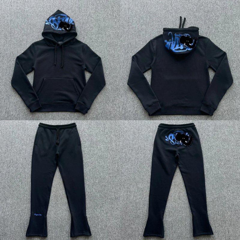 cny（HOODIE）¥158cny（JOGGER）  S-World OG Tarcksuit-Black/Blue  深蓝印花 黑色面料 套装 SY-157