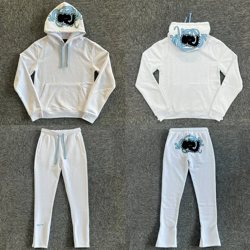 cny  S-World Tarcksuit-White-Blue 白色面料蓝色印花针织套装SY-34