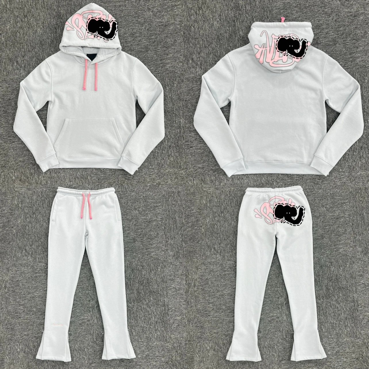 Grey fabric pink printed knitted set SY-36