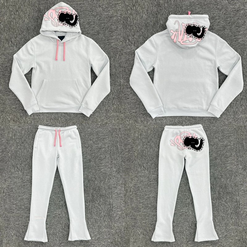 cny  S-World Tarcksuit-Gray-Pink 灰面料粉色印花针织套装SY-36