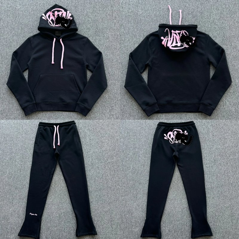 cny（HOODIE）¥158cny（JOGGER）  S-World OG Tarcksuit-Black/Pink  粉色印花 黑色面料 套装 SY-159