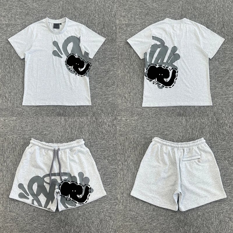 cny SynaWorld Short-set Grey 麻灰面料 深灰印花短袖套装 SY-108