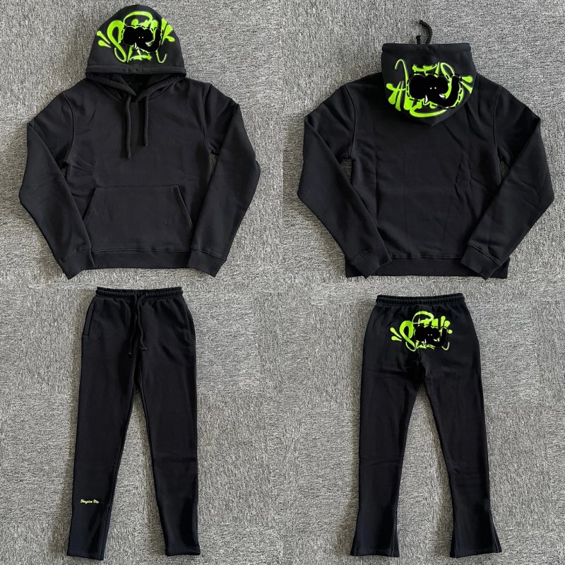 cny  S-World Tarcksuit-Black-Green 黑面料绿色印花针织套装SY-35