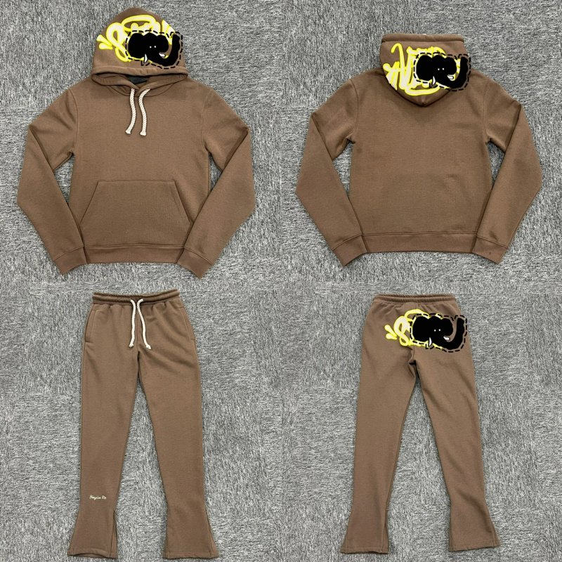 cny S-World Tarcksuit-Brown 棕色面料黄边印花针织套装SY-39