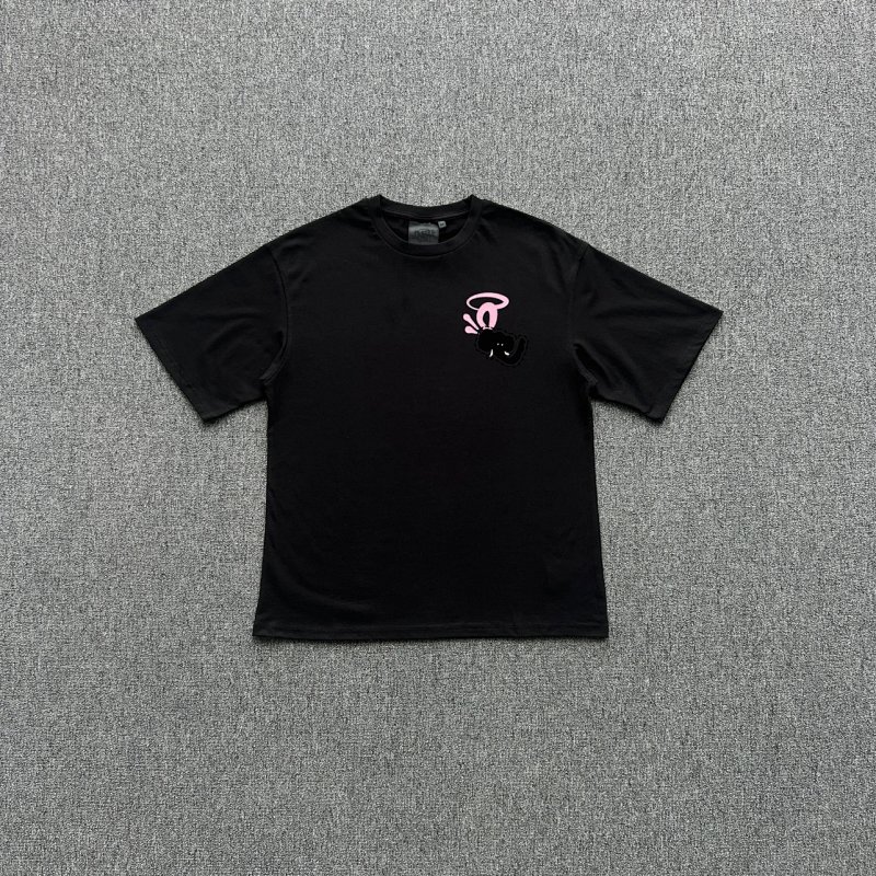 cny SYNAWORLD HALO PRINTED TEE-BLACK/PINK 胸前S粉色印花 黑色短袖 SY-141