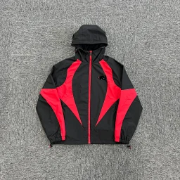 thumbnail for Woven color-block jacket - black spell red SY-59