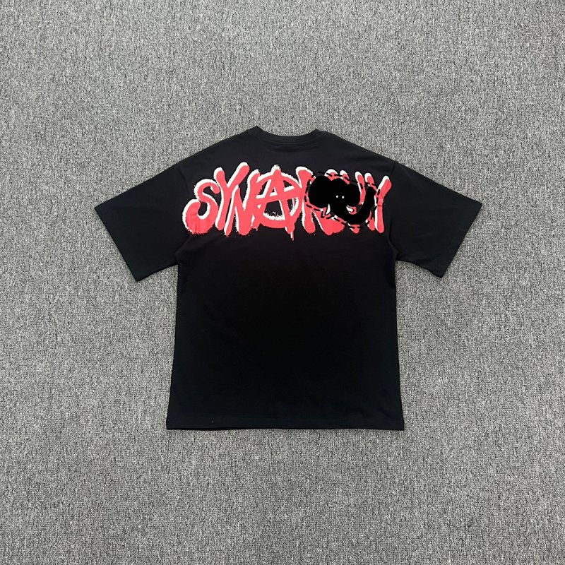 cny SYNARCHY DOUBLE SHORT SLEEVE TEE-BLACK 后背连袖红印花 黑短袖 SY-165