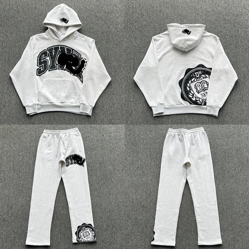 cny  CHEST PACK-GREY TRACKSUIT 灰色面料 黑印花 直筒裤套装 SY-138