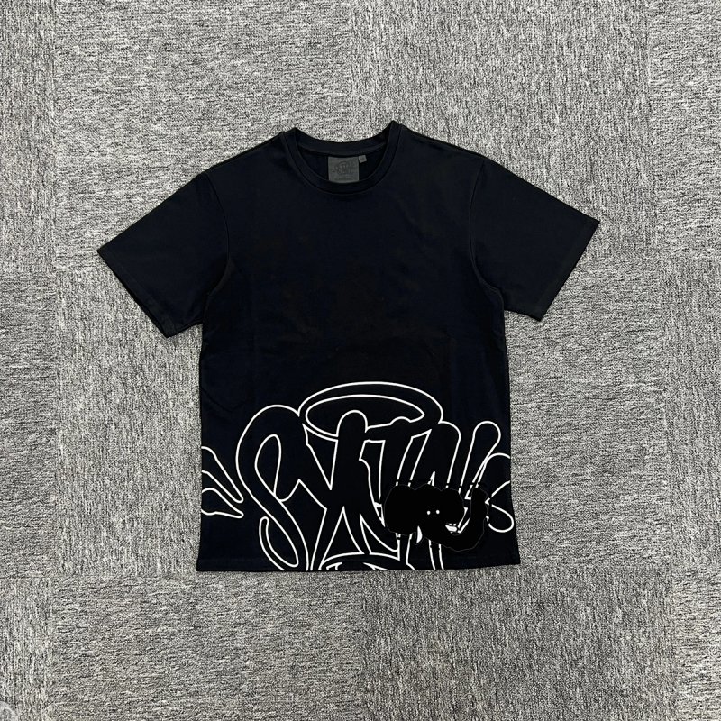 cny SYNAWORLD OUTLINE TEE BLACK 白轮廓印花 黑色短袖 SY-45
