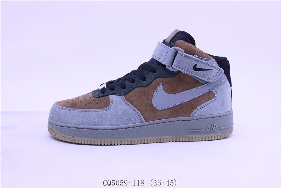 NIKE Air Force 1 High-Top Sneakers - Company Level, Grey Brown