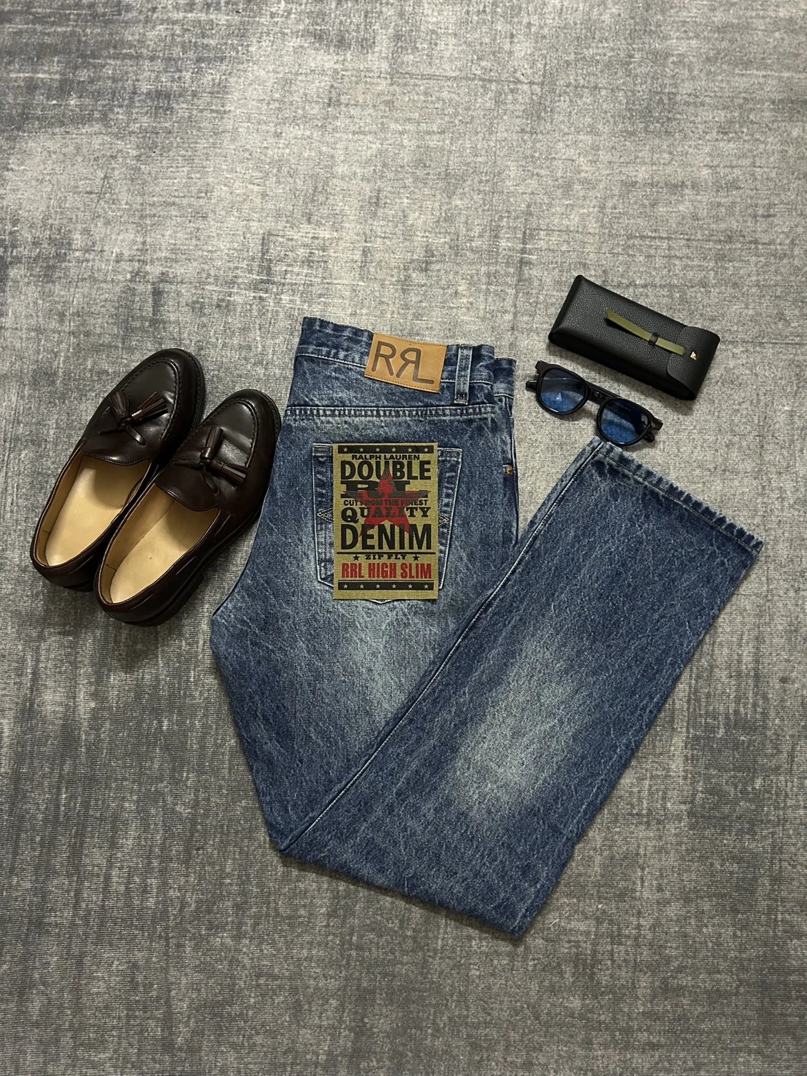 Bullshit! RRL American retro high Slim straight leg jeans, heavyweight snowflake washed Amis khaki pants