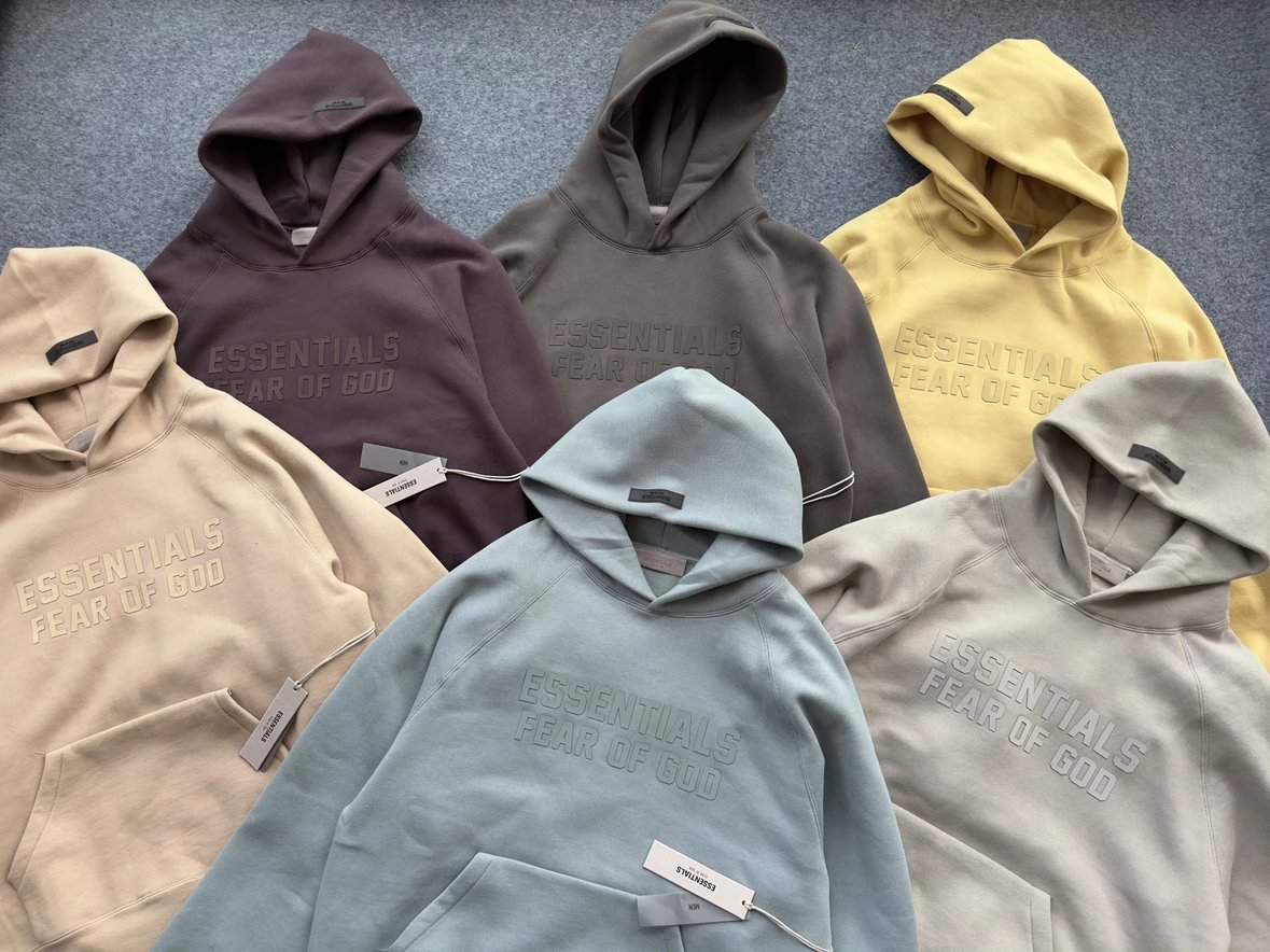 FOG Double Row Silicone Hoodie Fear of God Essentials SS23 Essentials Hoodie Sycamore Logo Thick and Velvet Autumn/Winter Hoodie Hoodie