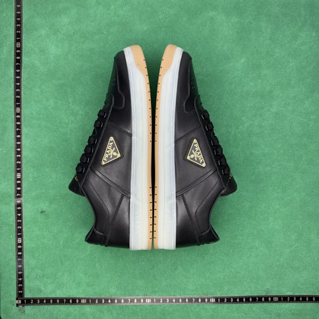 Prada Sneakers Leather lace-up low-top with triangle logo plaque product detail image 2