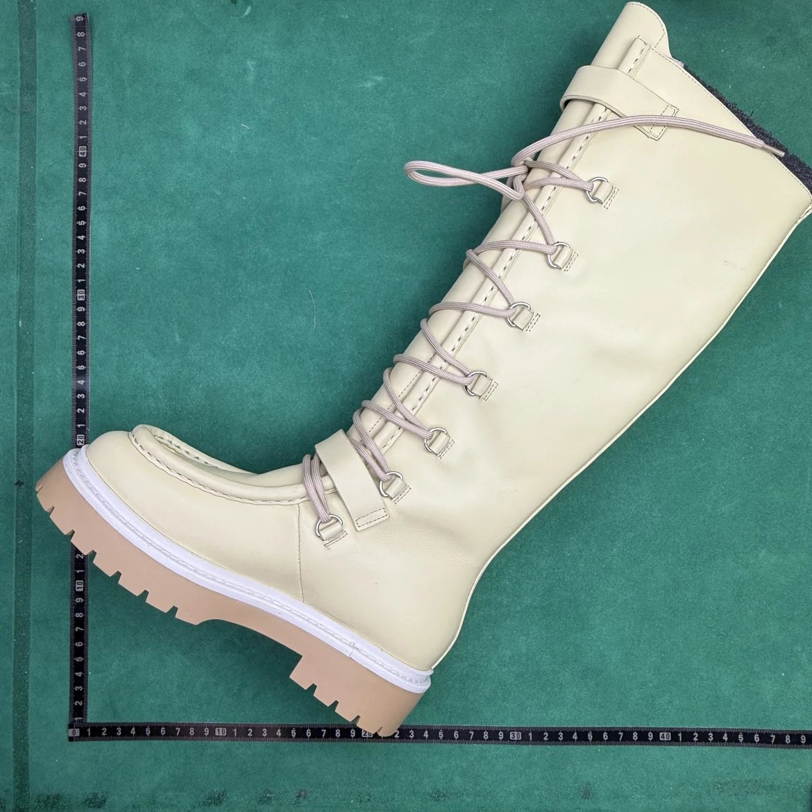 Design Lace-Up Buckle Strap Knee-High Boot Black - 8