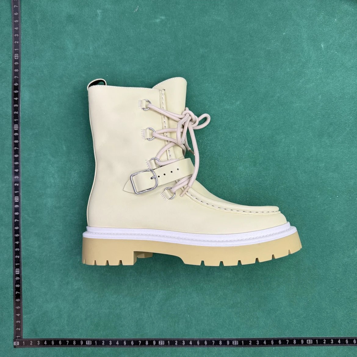 Design Chunky Platform Lace-Up Combat Boot Beige with Yellow Sole - 3