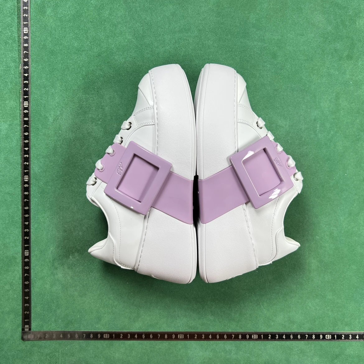 White Leather Sneakers with Lilac Buckle Detail