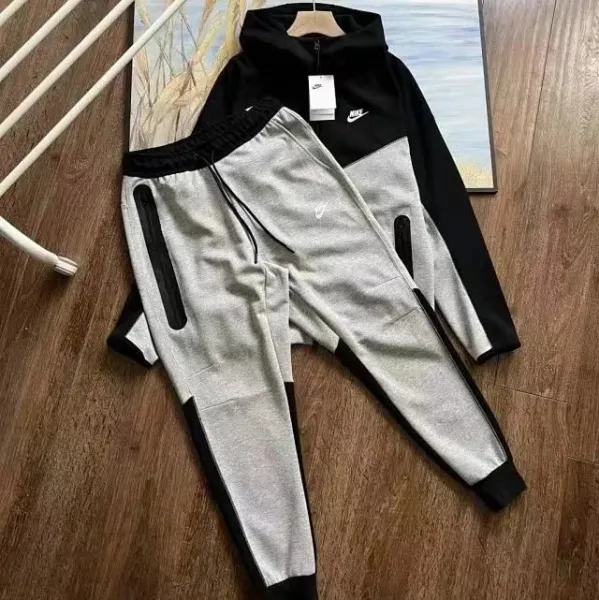 Nike Tech Fleece Hoodie and Joggers Set Gray/Black Tracksuit - 1