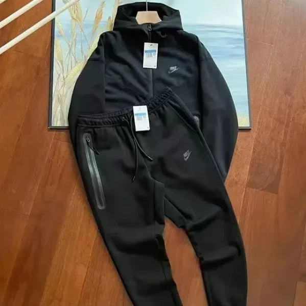 Nike Tech Fleece Hoodie and Joggers Black Tracksuit - 1