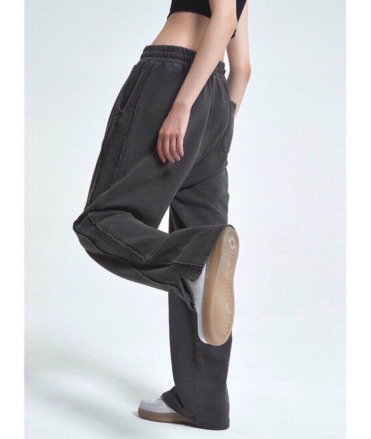 Water-Washed Ash Grey Splice Slit Straight Trousers