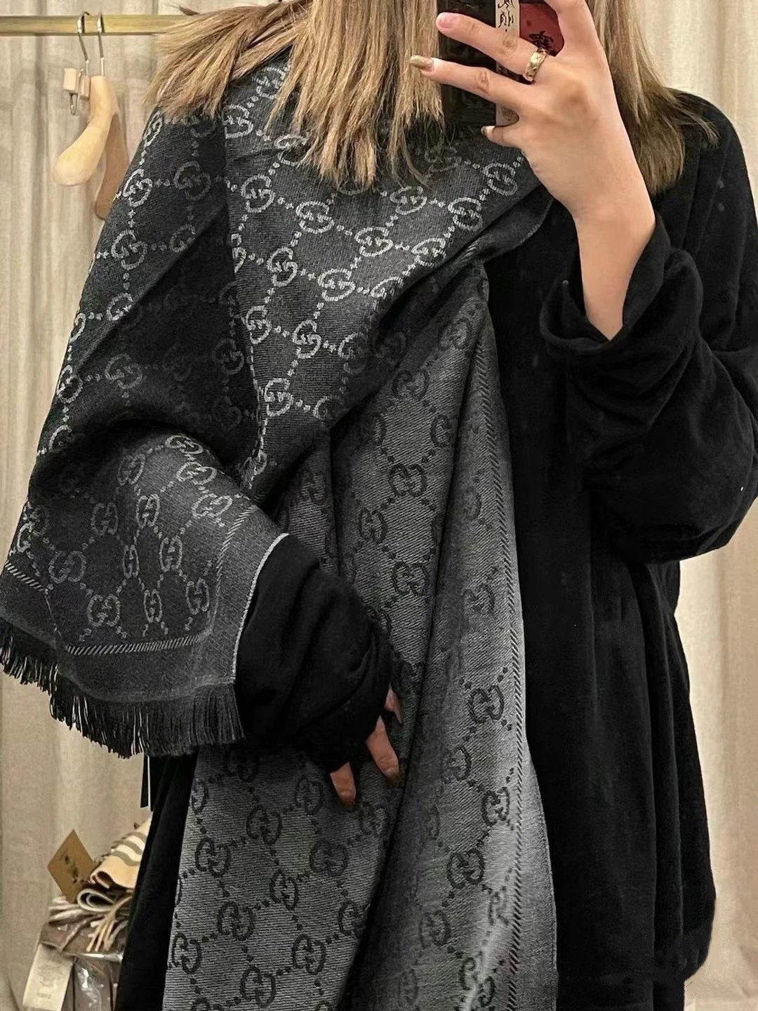 Couple's GG Jacquard Pattern Knitted Scarf