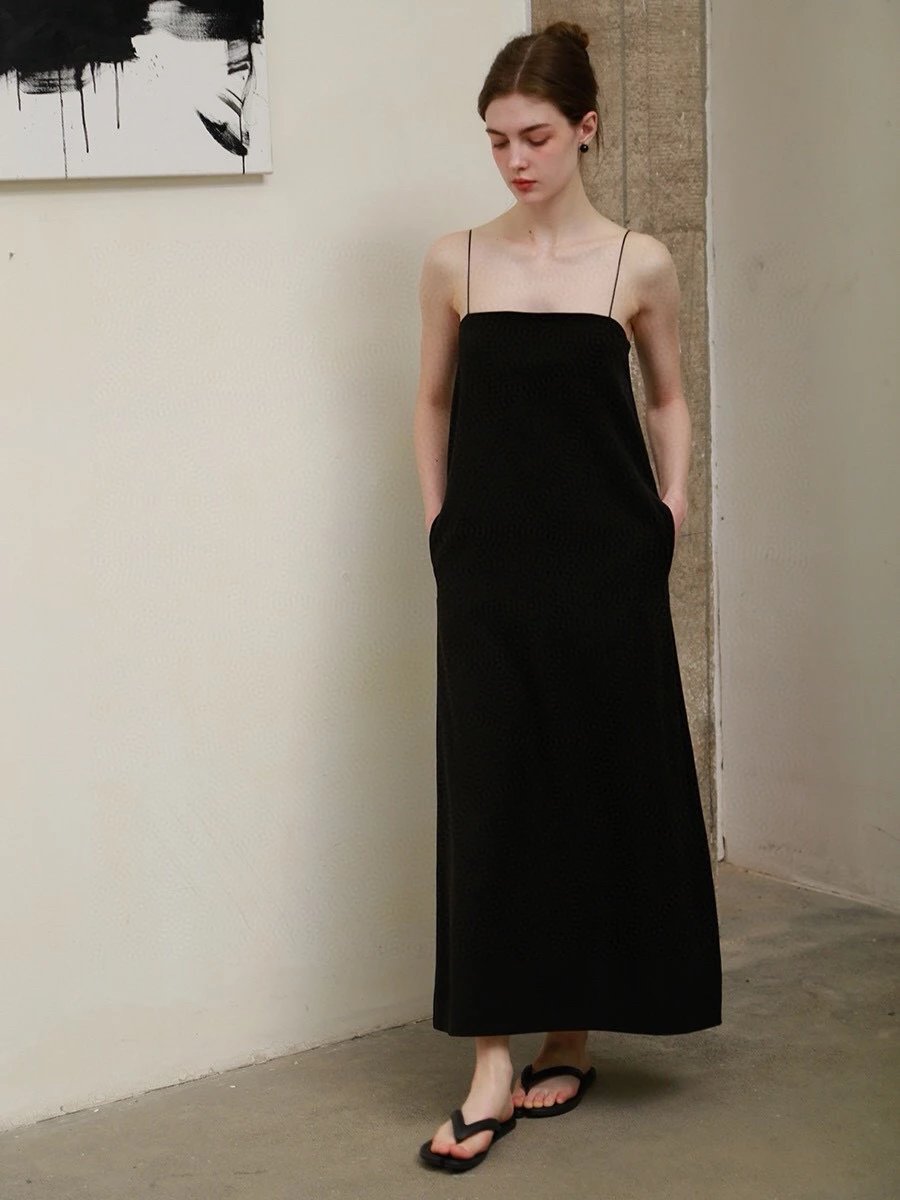 2024 Spaghetti Strap Dress Minimalist Black Long Dress