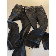 【 Heavy Craftsmanship Stacking Sense 】 High quality BLC Flared Black Grey Washed Damaged and Aged Trumpet Straight leg Jeans 91yxng Same Style