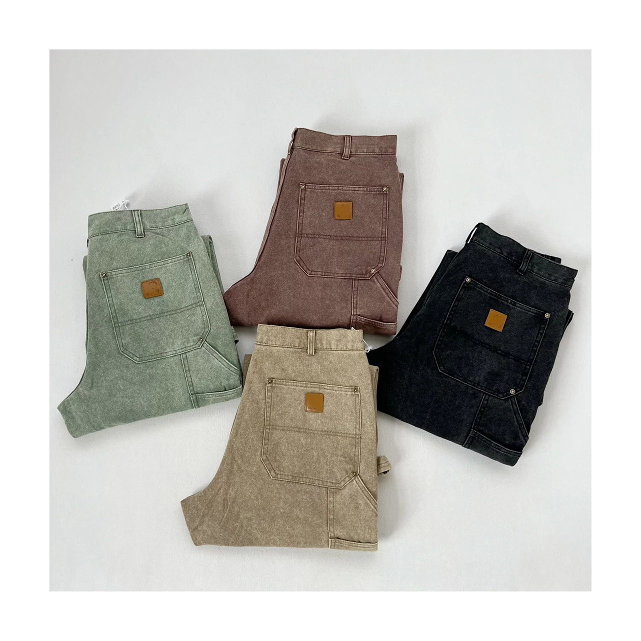 Item Thumbnail for ➕ New color matching [heavy industry washed old] original quality Car B01 B136 washed used cargo pants Knee canvas felling pants The heavy fabric feels thick to the touch 