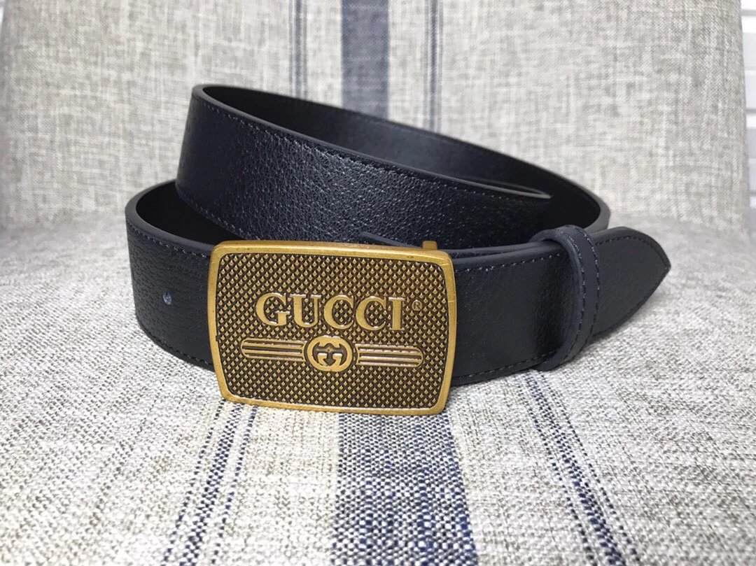 Gucci古奇3.8cm黑压花 平纹Gucci古奇皮带腰带古驰双G复古经典压花真皮腰带男女通用新 顺丰包邮