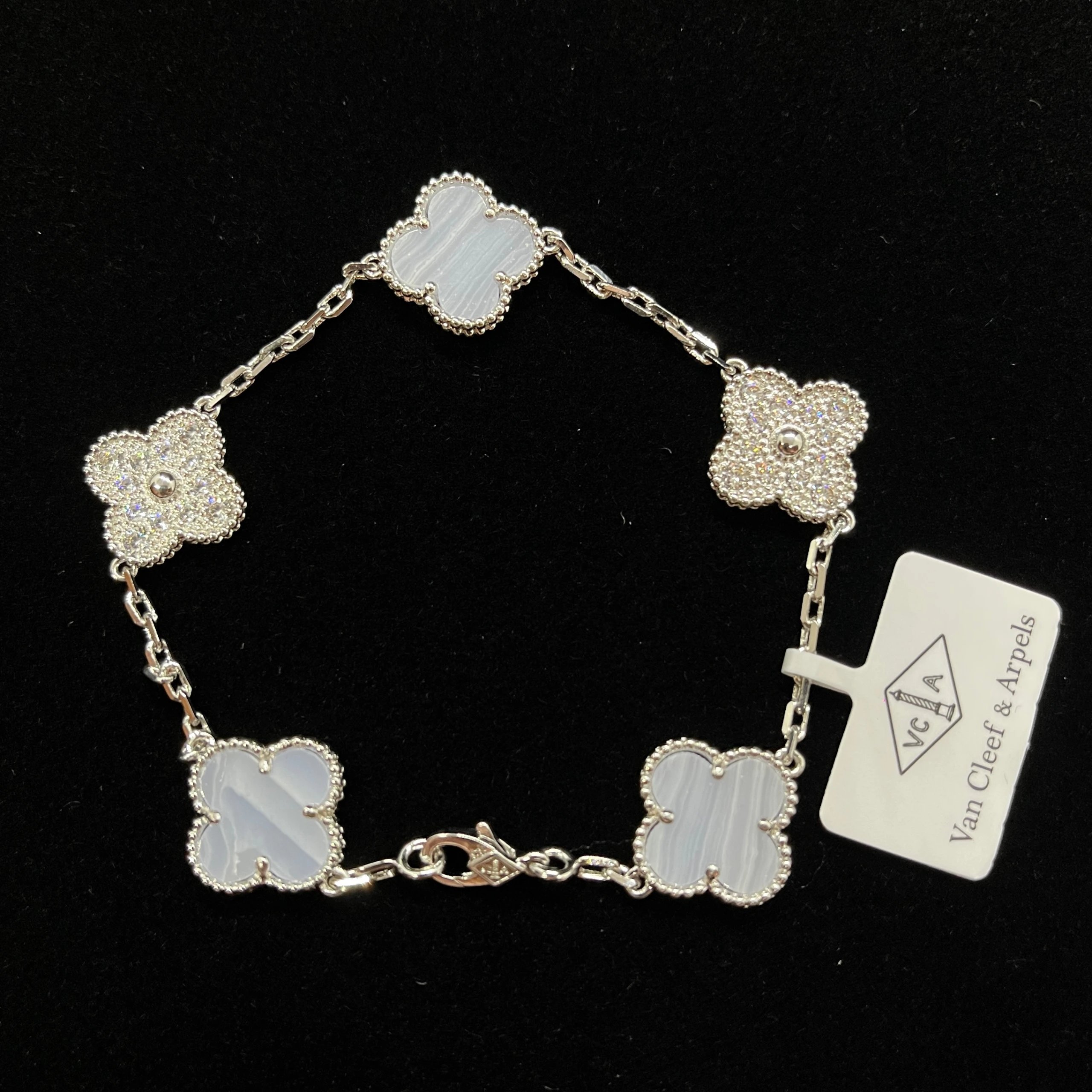 Silver, Diamond-set Purple Chalcedony
