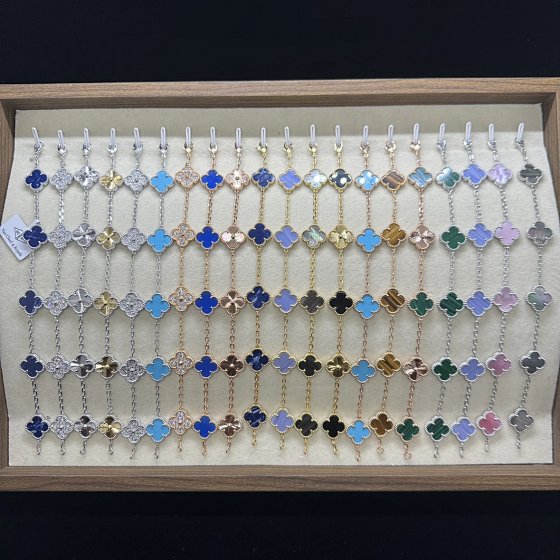 Van Cleef & Arpels Inspired Bracelet (1) Top Plate Multi-Color Options Genuine Mother-of-Pearl White Gold Plated Real Gold Market Authentic Look Classic Version