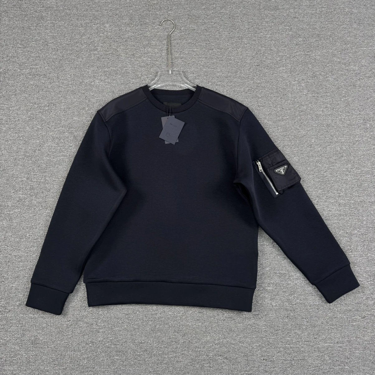 Shihui Clothing - Autumn/Winter Double sided Splicing Nylon Men's Round Neck Hoodie Hoodie Coat Sportswear Casual Loose Edition Splicing Craftsmanship Men's Round Neck Hoodie Coat