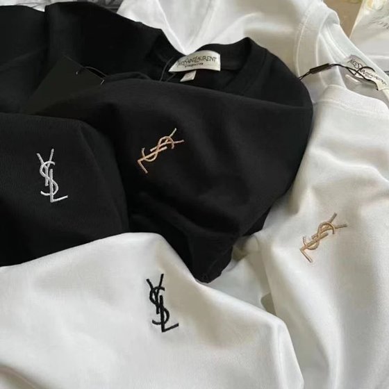 XS-5XL YSL Heavy Embroidered Couple's T-Shirt, Plus Size