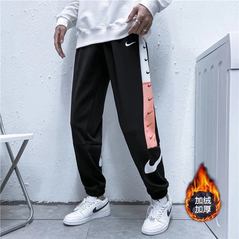 NIKE耐克男女加绒裤子2024秋冬新款情侣小脚针织运动裤休闲束腿小脚卫裤跑步长裤93255    M-3XL