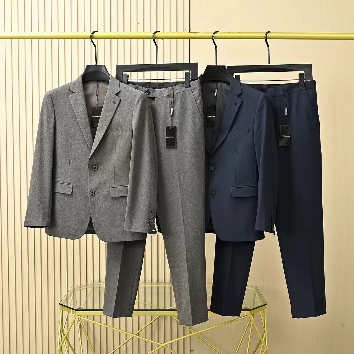 Emporio Armani Premium Tailored Suit Set - Structured Cut with 120 Count Pure Natural Plant Fiber Cupro, Two-Button Slim Fit Suit